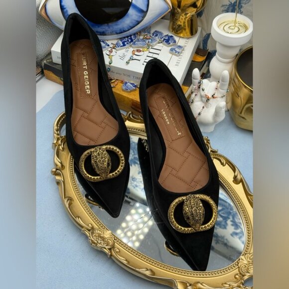🆕 KURT GEIGER LONDON 🧿 NWOB Chelsea Point Black Suede Ballet Flat, Sz 39 US8.5 - Picture 5 of 14